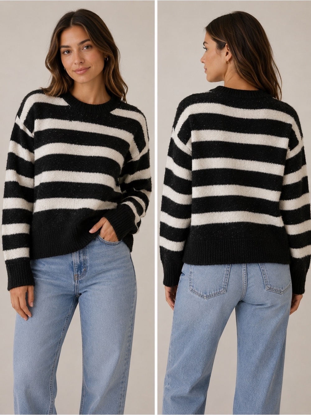 NWT Philosophy Black and White Striped Pullover Sweater Knit Size S